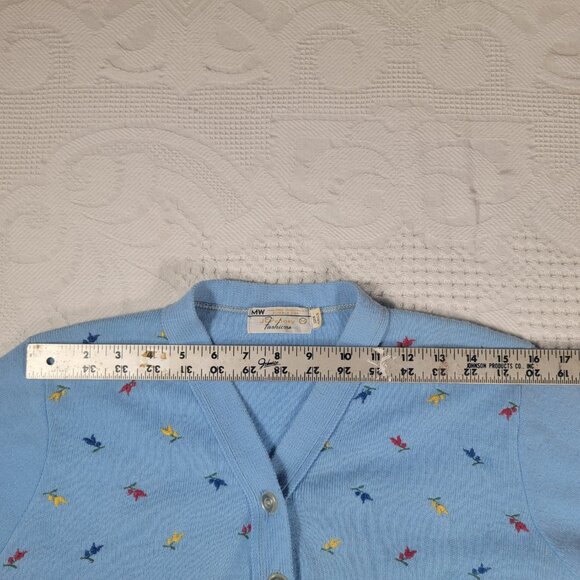 Vintage sweater short-sleeve button front cardigan with embroidery, blue medium - Picture 16 of 16